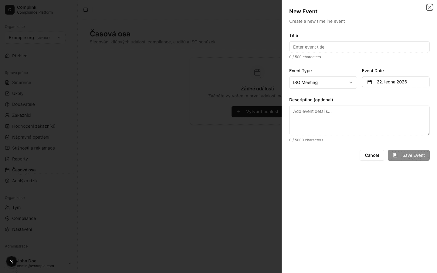 Vytvoření události