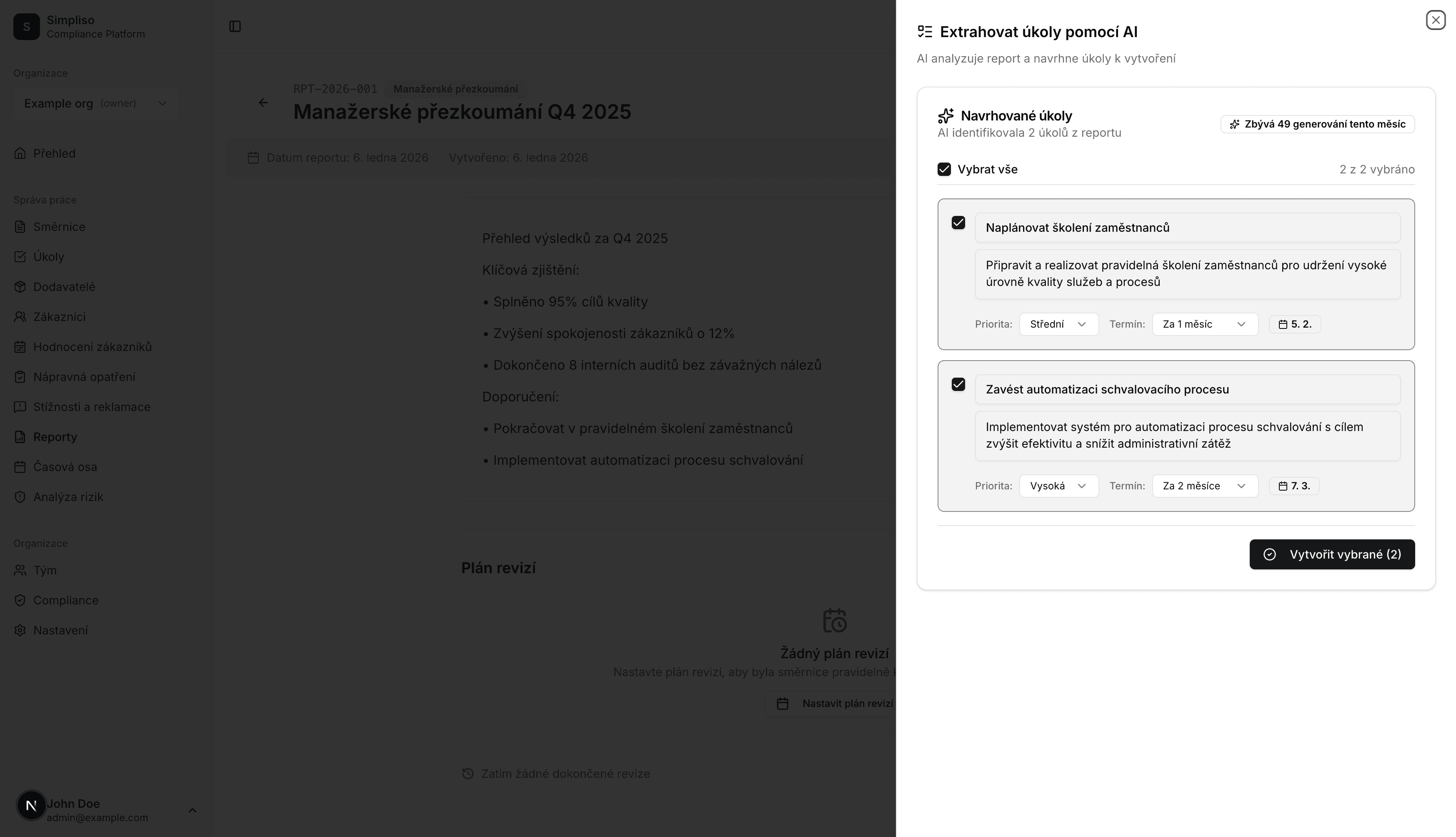 Dialog extrakce úkolů pomocí AI